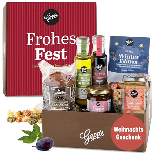 Gepp’s Feinkost Frohes Fest Geschenkset zur Weihnachtszeit | Tolles Weihnachts-Geschenk für Frauen und Männer | Geschenkbox zu Weihnachten mit Delikatessen hergestellt nach eigener Rezeptur von Gepp's