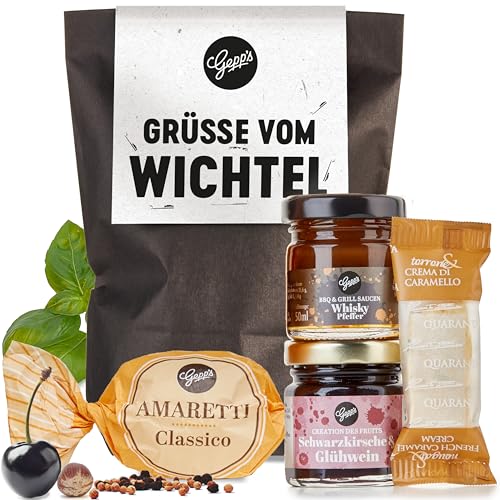 Gepp's Feinkost Wundertüte "Grüße vom Wichtel" I Herzhaft-süße Delikatessen im kleinen Geschenkset I Wichtelgeschenk für Frauen, Männer & Kollegen I Probierset zum Wichteln mit hochwertigen Leckereien von Gepp's