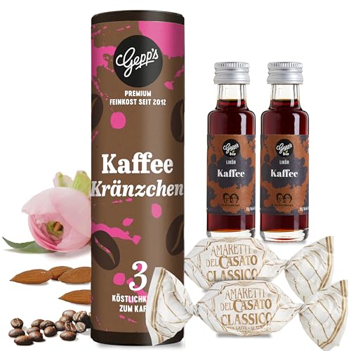 Gepp's Feinkost Geschenkset "Kaffeekränzchen" I Gourmet Geschenk für Männer & Frauen mit 2 Kaffee-Likören und 2 Amaretti I Geschenkidee für Kaffeeliebhaber I Kleines Probierset ohne künstliche Zusätze von Gepp's