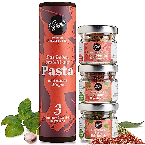 Gepp’s Feinkost Geschenkset Pastagewürze I Italienische Kräuter Gewürze Set für Pasta Gerichte & Mediterranes I Arrabbiata, Bärlauch & Tomate-Basilikum I Gewürzbox mit 3 italienischen Gewürzmischungen von Gepp's