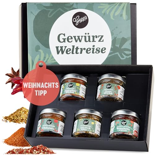 Gepp's Feinkost Gewürzreise zu Weihnachten I Mini Gewürze aus aller Welt I Gewürzmischungen von allen Kontinenten I Geschenkset für Sie & Ihn perfekt zum Grillen und Kochen von Gepp's