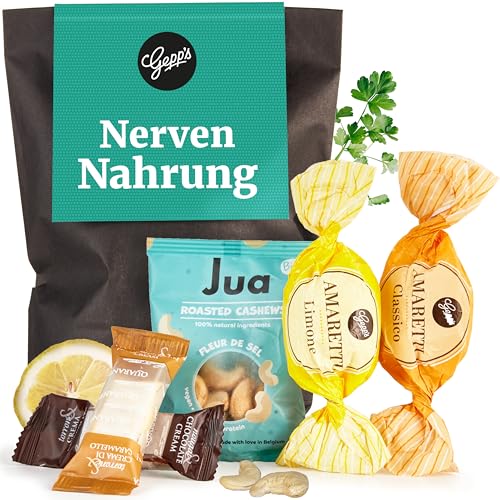 Gepp’s Feinkost Mini Geschenkset “Nervennahrung“ I Anti-Stress Geschenk mit Fleur de Sel Cashewnüssen & Smoothie Gummies I Geschenkidee für Nervenruhe & Stressabbau im Studium oder Büro von Gepp's