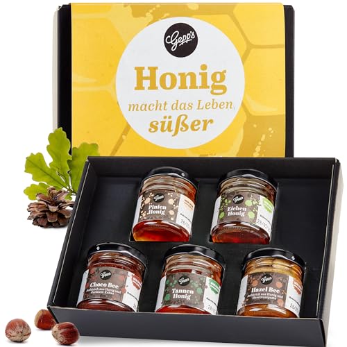 Gepp's Feinkost Mini Honig Set I 5 Sorten Gourmet Honig aus Griechenland I Geschenkset I 5x50g Probierset I Geschenkidee mit Sorten wie Pinienhonig, Choco Bee als Brotaufstrich von Gepp's