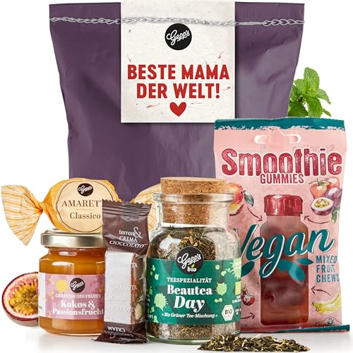 Gepp’s Feinkost Wellness Wundertüte "Beste Mama der Welt" zum Muttertag I Muttertagsgeschenk für eine genussvolle Auszeit mit Köstlichkeiten wie Beauty Day Tee I Geschenkidee für die Mutter von Gepp's