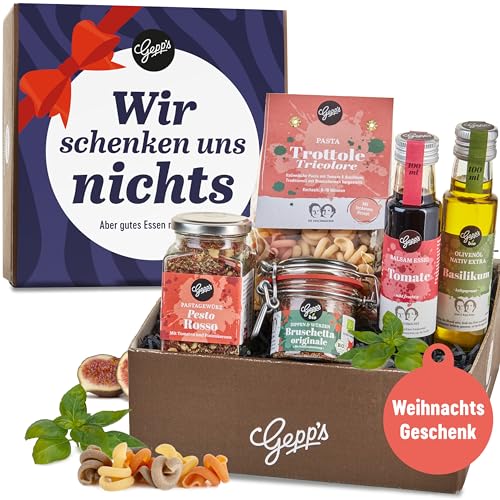 Gepp’s Feinkost Wir schenken uns nichts I Präsentkorb aus feinen Gewürzen, Essig & Öl und leckerer Pasta | Gourmet Geschenkidee für Männer und Frauen von Gepp's