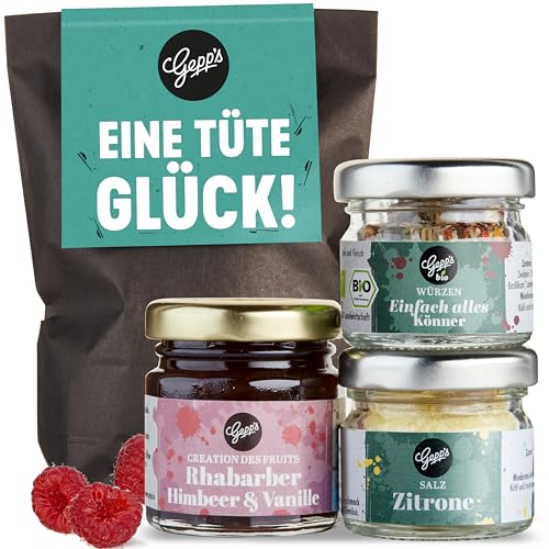 Gepp's Feinkost Wundertüte Eine Tüte Glück I Geschenkset mit Mini Zitronensalz, Konfitüre & Alleskönner Gewürz I Viel Erfolg Geschenkidee & Glückbringer für Prüfung von Gepp's