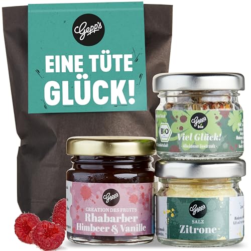 Gepp's Feinkost Wundertüte Eine Tüte Glück I Geschenkset mit Mini Zitronensalz, Konfitüre & Alleskönner Gewürz I Viel Erfolg Geschenkidee & Glückbringer für Prüfung, Geschenk für die Abi-Prüfung von Gepp's