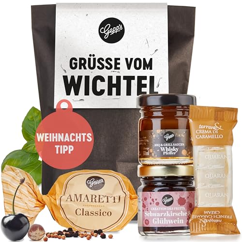 Gepp's Feinkost Wundertüte "Grüße vom Wichtel" I Herzhaft-süße Delikatessen im kleinen Geschenkset I Wichtelgeschenk für Frauen, Männer & Kollegen I Probierset zum Wichteln mit hochwertigen Leckereien von Gepp's