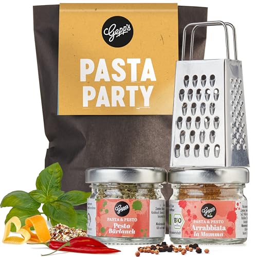 Gepp's Feinkost Wundertüte Pasta I Geschenkset mit Pastagewürz, Bärlauchpesto & Parmesanreibe I Geschenkkorb mit italienischen Spezialitäten, nach eigener Rezeptur I Geschenkidee für Pasta-Fans von Gepp's