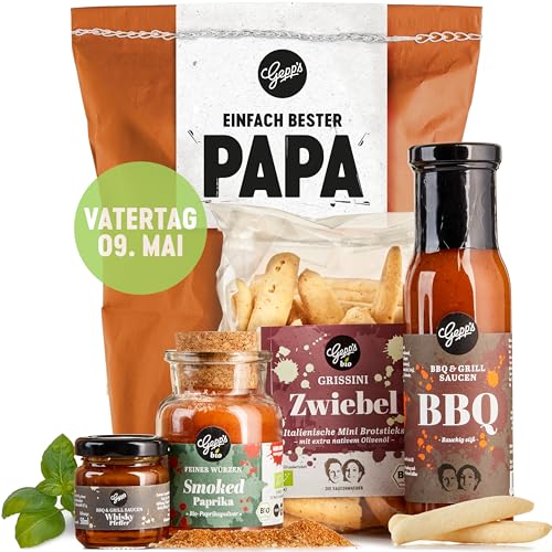 Gepp’s Feinkost Wundertüte zum Vatertag I kulinarisches Vatertagsgeschenk zur Eröffnung der Grill-Saison I Gourmet-Geschenkkorb mit Whisky-Pfeffer-Soße, Smoked Paprika und weiteren Grill-Delikatessen von Gepp's