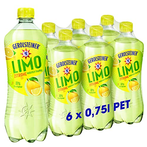 Gerolsteiner Zitronen-Limonade/Angenehm prickelndes, natürliches Mineralwasser mit fruchtigem Zitronengeschmack/6 x 0,75 L PET Einweg Flaschen von Gerolsteiner