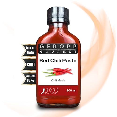 GEROPP-GOURMET Red Chili Paste Chili Mash/Paste/200 ml mit 86% Chili | Asiatische Gerichte | In wiederverschließbarer Glasflasche | Gewürzsauce für Grillen, Kochen | Pikant-scharf | Geschenkidee von Geropp Gourmet