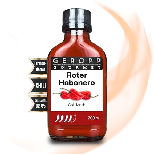 GEROPP-GOURMET Roter Habanero Chili Red Savina Mash/Püree 200 ml mit 82% Chili | Fruchtig aromatisch | Gewürzsauce für Grillen, Kochen | Feurig-scharf | Geschenk Idee von Geropp Gourmet