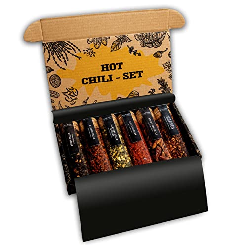 Hot Chili-Set, Geschenkset mit bis zu 800.000 Scoville für Hobbyköche, 6x Chili von mild bis scharf inkl. Rezept-Idee von Geropp Gourmet