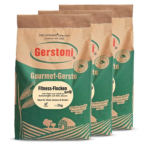 Gerstoni Fitness Gerstenflocken fein (3x3kg), PREMIUM-QUALITÄT Reich an Ballaststoffen mit Beta-Glucan, nachhaltig aus regionalem Anbau von Gerstoni