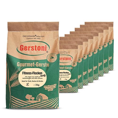 Gerstoni Fitness Gerstenflocken fein (9x3kg), PREMIUM-QUALITÄT Reich an Ballaststoffen mit Beta-Glucan, nachhaltig aus regionalem Anbau von Gerstoni