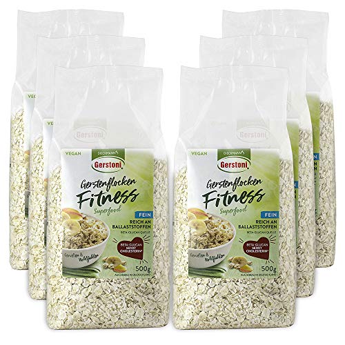 Gerstoni Fitnessflocken fein (6 x 500g), mild-nussige Gerstenflocken in Premium-Qualität für Gesundes Frühstück, Kochen und Backen mit Beta-Glucan von Gerstoni