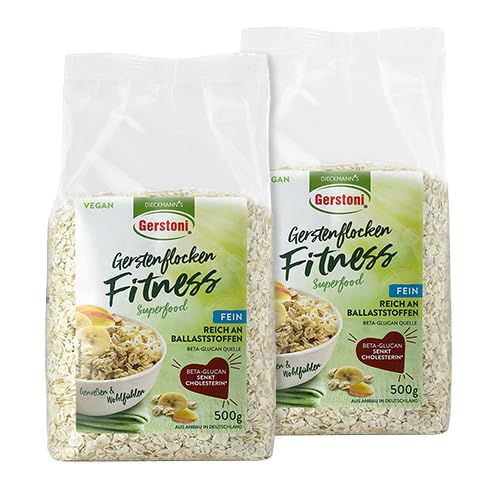 Gerstoni Fitnessflocken fein 2 x 500 g, mild-nussige Gerstenflocken, PREMIUM-QUALITÄT, Reich an Ballaststoffen mit Beta-Glucan von Gerstoni