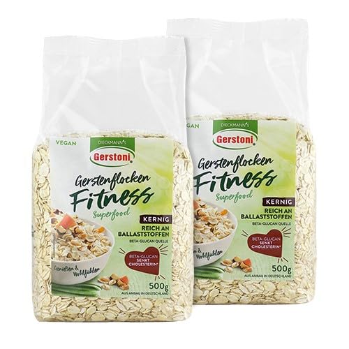 Gerstoni Fitnessflocken fein 2 x 500 g, mild-nussige Gerstenflocken, PREMIUM-QUALITÄT, Reich an Ballaststoffen mit Beta-Glucan von Gerstoni