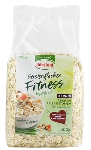 Gerstoni Fitnessflocken kernig 12 x 500g, mild-nussige Gerstenflocken in PREMIUM-QUALITÄT für Gesundes Frühstück, Kochen und Backen mit Beta-Glucan von Gerstoni