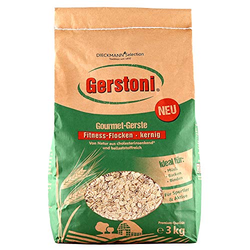 Gerstoni Fitnessflocken kernig 3kg, mild-nussige Gerstenflocken in PREMIUM-QUALITÄT für Gesundes Frühstück, Kochen und Backen mit Beta-Glucan von Gerstoni