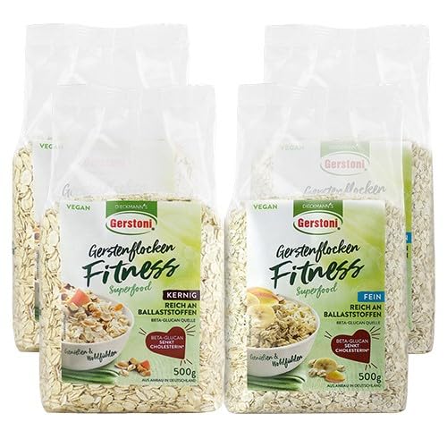 Gerstoni Gerste-Fitnessflocken Mixed, mild-nussige Gerstenflocken fein & kernig, PREMIUM-QUALITÄT reich an Ballaststoffen mit Beta-Glucan (2x2) von Gerstoni