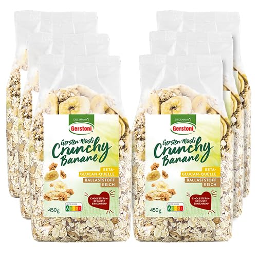 Gerstoni Gersten-Müsli Crunchy Banane 12 x 450 g - Ballaststoffreich mit Gersten-Beta-Glucan von Gerstoni