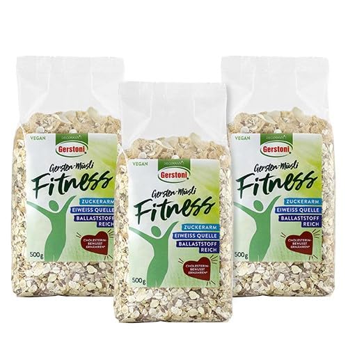 Gerstoni Gersten-Müsli Fitness (3x500g), ZUCKERARM, EIWEISSQUELLE, BALLASTSTOFFREICH mit pflanzlichem Beta-Glucan von Gerstoni