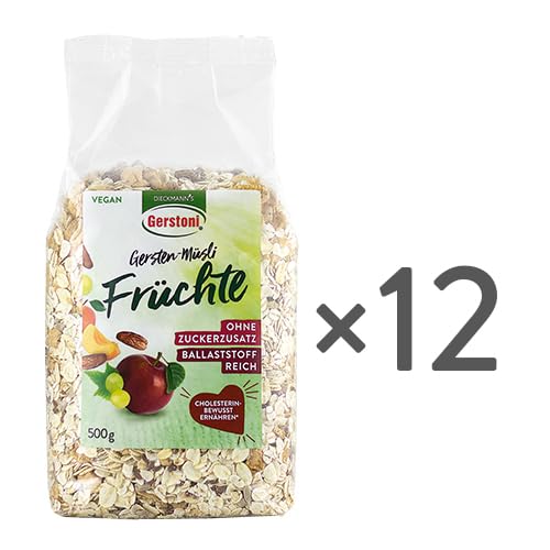 Gerstoni Gersten-Müsli Früchte (12x500g) OHNE ZUCKERZUSATZ, POWERFOOD für gesundes Frühstück mit Beta-Glucan von Gerstoni