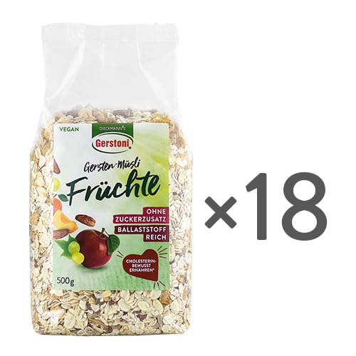 Gerstoni Gersten-Müsli Früchte (18 x 500g) OHNE ZUCKERZUSATZ, POWERFOOD für gesundes Frühstück mit Beta-Glucan von Gerstoni