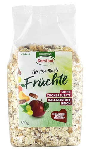 Gerstoni Gersten-Müsli Früchte (18 x 500g) OHNE ZUCKERZUSATZ, POWERFOOD für gesundes Frühstück mit Beta-Glucan von Gerstoni