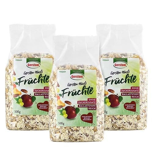 Gerstoni Gersten-Müsli Früchte (3 x 500g) OHNE ZUCKERZUSATZ, POWERFOOD für gesundes Frühstück mit Beta-Glucan von Gerstoni