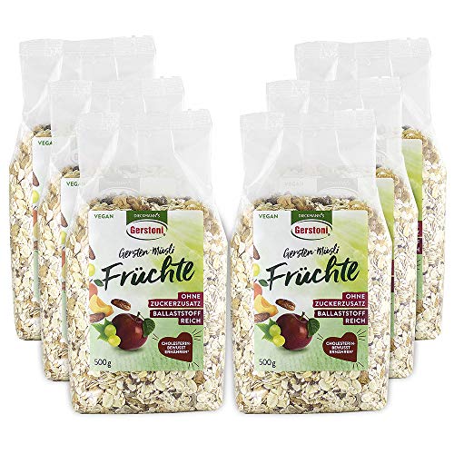 Gerstoni Gersten-Müsli Früchte (6 x 500g) OHNE ZUCKERZUSATZ, POWERFOOD für gesundes Frühstück mit Beta-Glucan von Gerstoni