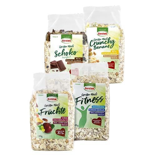 Gestoni Gersten-Müsli Mixed 4er-Set - Früchte, Fitness, Schoko & Crunchy von Gerstoni