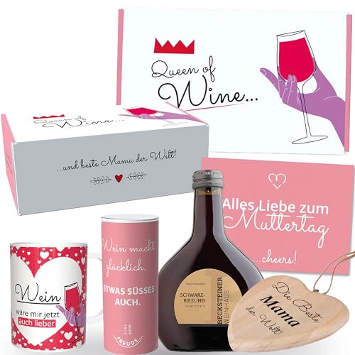 Geschenkbox "Weinkönigin" | Muttertagsgeschenk mit Rotwein & Lindt Pralinen, Tasse, & Anhänger | Geschenk zum Muttertag für Mama & Oma von Geschenkbox - 24