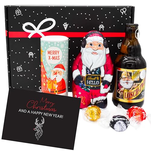 Geschenkset „Bier & Christmas“ | Weihnachten Geschenkkorb gefüllt mit Bierspezialität, Hello Nikolaus & Lindt Lindor Schokolade | Geschenkbox für Männer, Kollegen, Papa von Geschenkbox - 24