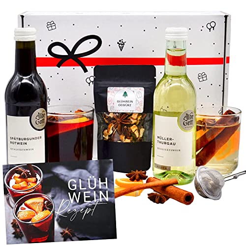 Geschenkset „Glühwein Tasting“ | DIY-Geschenk Set mit 2x Winzer Wein, Glüh-Gewürzen, Sieb & Rezept zum Selber machen von Geschenkbox - 24