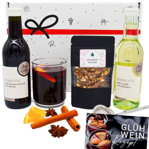 Geschenkset „Glühwein Tasting“ | DIY-Geschenk Set mit 2x Winzer Wein, Tasse, Glüh-Gewürzen, Sieb & Rezeptkarte zum Selber machen von Geschenkbox - 24