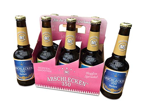 Frauen-Sixpack 2 x Arschlecken 350, 2 x Hopfensprudel, 2 x Hopfensmoothie in der Frauenhandtasche Original ML Helles in 0,33 Liter Flaschen (insgesamt 6) Alc.5,2% vol. von Geschenkbox