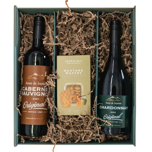 Weinbox Frankreich mit Bio Honig Senf Cracker - Premium Geschenkset mit Cabernet Sauvignon & Chardonnay von Anne de Joyeuse, Perfekt für Weinliebhaber und besondere Anlässe von Geschenkbox