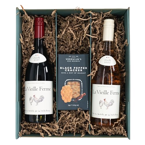 Weinbox Frankreich mit Verduijns Meersalz- & Pfeffer Käse Cracker – Exklusives Geschenkset mit La Vieille Ferme Rot & Rosé, Ideal für Geburtstag, Vatertag & Weihnachten von Geschenkbox