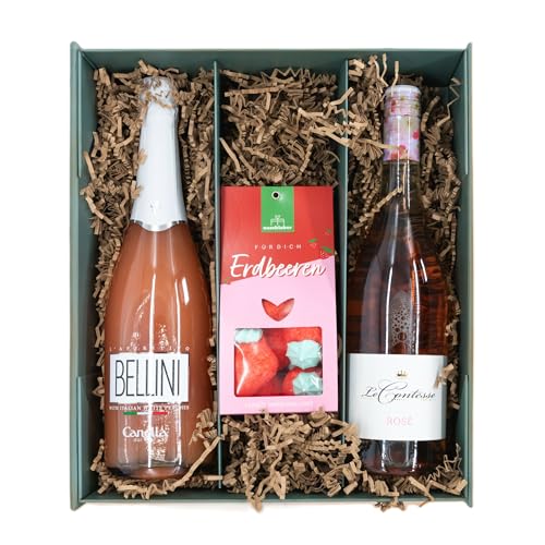 Weinbox Ladies Night mit süßen Erdbeer-Marshmallows - Premium Geschenkset mit Bellini & Rosé Frizzante, Perfekt für Weinliebhaber und Mädels-Abende von Geschenkbox