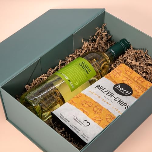 Weinbox Österreich mit Honig-Senf Brezen-Chips - Premium Geschenkset mit Weißer Veltliner von Drei Junge Wilde, Perfekt für Weinliebhaber & besondere Anlässe von Geschenkbox