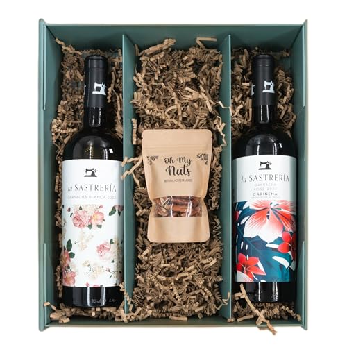 Weinbox Spanien mit Bio Walnüssen - Premium Geschenkset mit Garnacha Weißwein & Carinena Rose von La Sastreria, Perfekt für Weinliebhaber und besondere Anlässe von Geschenkbox