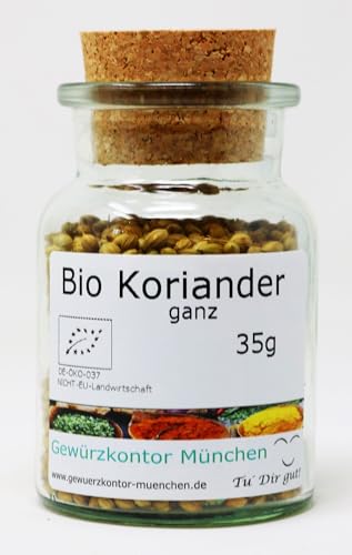 Bio Koriander Ganz 35g im Glas | 100% Bio-Qualität | Vielseitiges Gewürz für Hülsenfrüchte, Curry, Fleischgerichte und Backwaren | Gewürzkontor München von Gewürzkontor München Tu´ Dir gut!