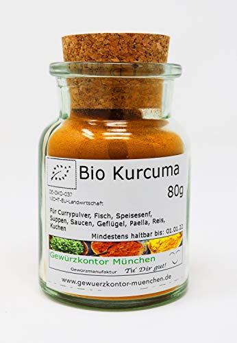 Bio Kurkuma Pulver, Curcuma 80g im Glas Gewürzkontor München von Gewürzkontor München Tu´ Dir gut!