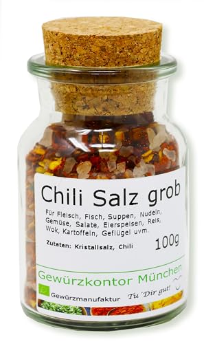 Chilisalz grob für die Salzmühle 100g im Glas Gewürzkontor München von Gewürzkontor München Tu´ Dir gut!