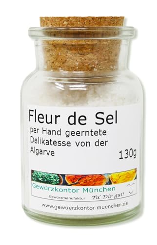 Fleur de Sel, Flor de Sal von der Algarve Salzflocken 130g im Glas Gewürzkontor München von Gewürzkontor München Tu´ Dir gut!