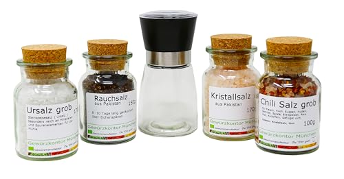 Gourmet Salz Geschenkset im Glas mit Salzmühle Gewürzkontor München von Gewürzkontor München Tu´ Dir gut!