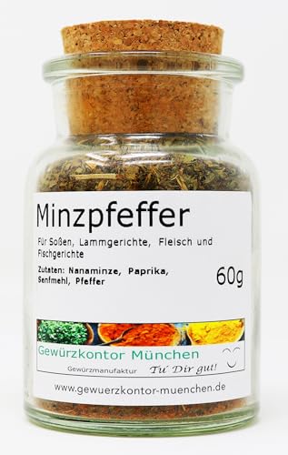 Minzpfeffer Gewürzmischung - 60g im Glas | Nanaminze, Paprika, Senfmehl & Pfeffer | Ideal für Lamm, Fisch und Salate Gewürzkontor München von Gewürzkontor München Tu´ Dir gut!